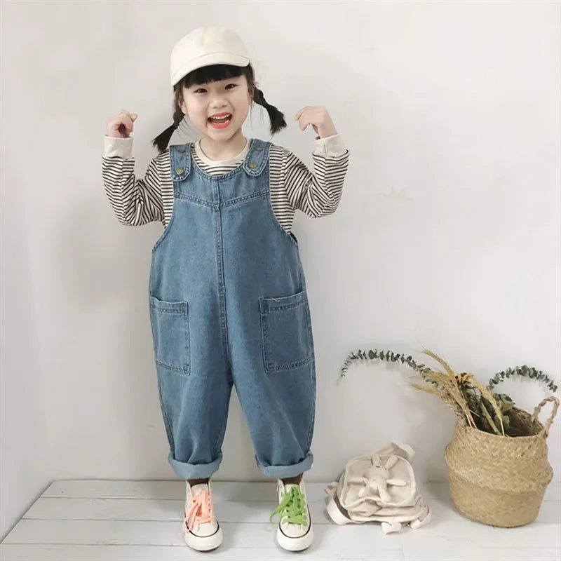 Korean Version Of The 2024 Spring And Autumn Models Boys And Girls Baby Casual Denim Overalls Jumpsuit Jeans