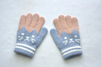 6-11years Kids Winter Warm Velvet Wool Gloves Cartoon Cat Baby Girls Baby Boys Gloves KF194