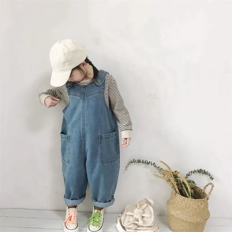 Korean Version Of The 2024 Spring And Autumn Models Boys And Girls Baby Casual Denim Overalls Jumpsuit Jeans