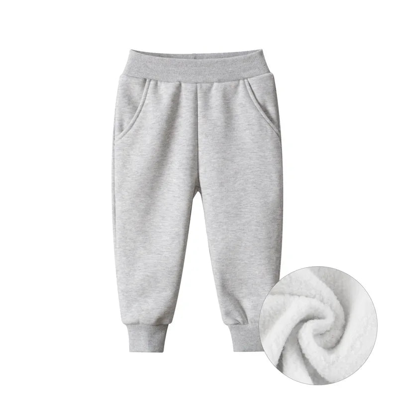 2024 Children Trousers for Boys Autumn Winter Fleece Thickening Solid Blue Black Grey Sport Casual Long Pants for 1-9 Years