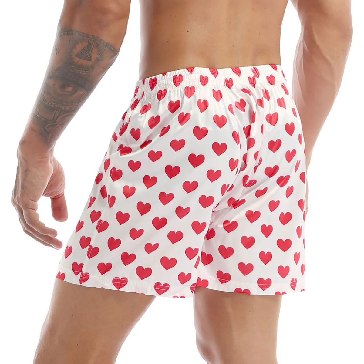 2024 New Mens Soft Boxer Shorts Underpants Pajamas Cute Love Heart Print Classic Lightweight Loose Sports Lounge Short Pants