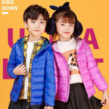 2-14 Years Autumn Winter Light Weight Children's Hooded Down Jackets Kids Clothing Boys Girls Portable Windproof Duck Down Coats