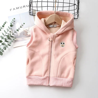 Children Polar Fleece Vest Autumn Winter Kids Hooded Zipper Warm Waistcoat For Baby Boys Girls 2-10 Years Outerwear Coat