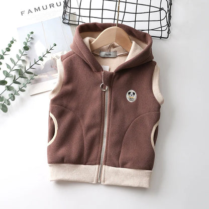 Children Polar Fleece Vest Autumn Winter Kids Hooded Zipper Warm Waistcoat For Baby Boys Girls 2-10 Years Outerwear Coat