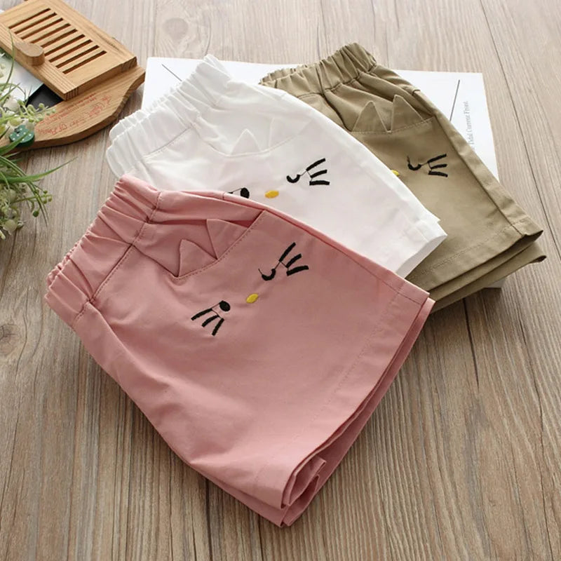 2024 New 2 3 4 6 8 9 10 12 Years Children Fashion Cotton Embroidery Cartoon Solid Color Cotton Summer Kids Baby Girls Shorts