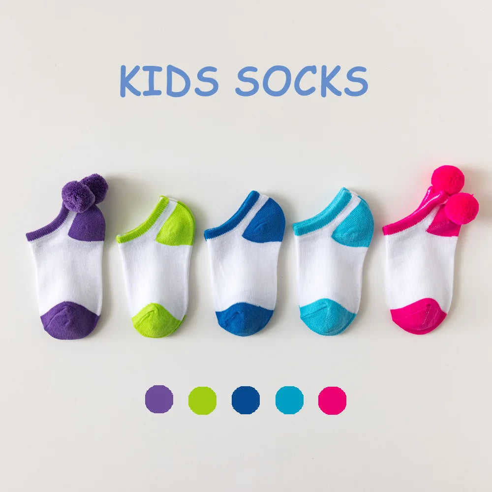 5 Pairs/lot 3-9 Years Children Socks Summer Breathable Thin Section Kids Short Socks Boys Girls Outside Sport Socks Boat Socks