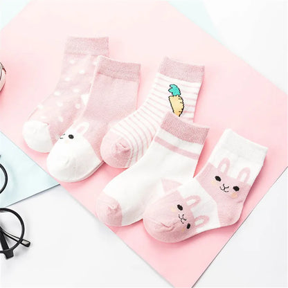 5 Pair/Lot Kids Cute Soft Cartoon Cotton Socks Boy Girl Baby Warm Stripe Dots Fashion Sport Socks Autumn Winter Children Gift