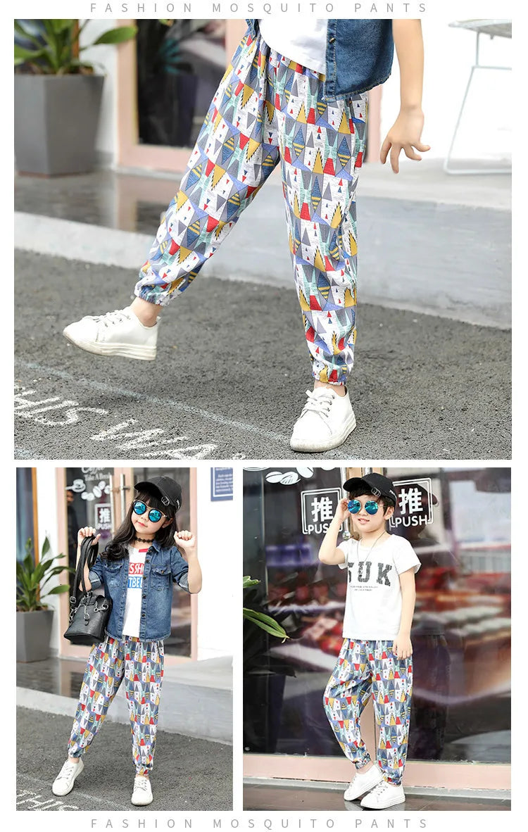 2-10Y New Summer Children Pants Anti-mosquito Pants Boys Printed Girls Harem Pants Kids Joggers Teenager Trousers Baby Clothing