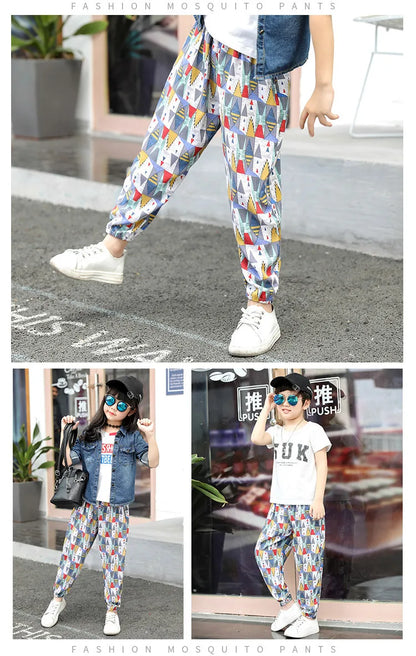 2-10Y New Summer Children Pants Anti-mosquito Pants Boys Printed Girls Harem Pants Kids Joggers Teenager Trousers Baby Clothing