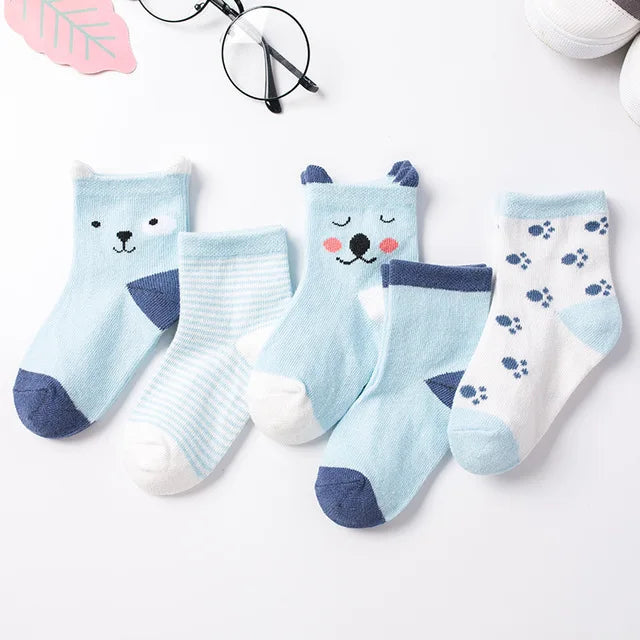 5 Pairs/Lot Kids Soft Cotton Socks Boy Girl Baby Infant Fashion Stripe Warm For Autumn Winter 0-8 Years Children Cartoon Sock