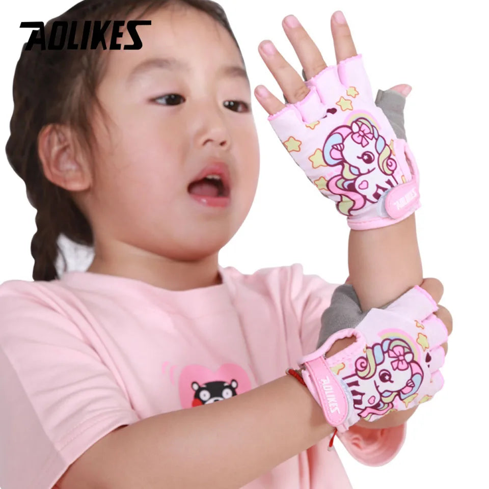 AOLIKES Kids Cycling Gloves Half Finger Skate Child Mountain Bike Bicycle Gloves Sports Gloves for Boys and Girls Children