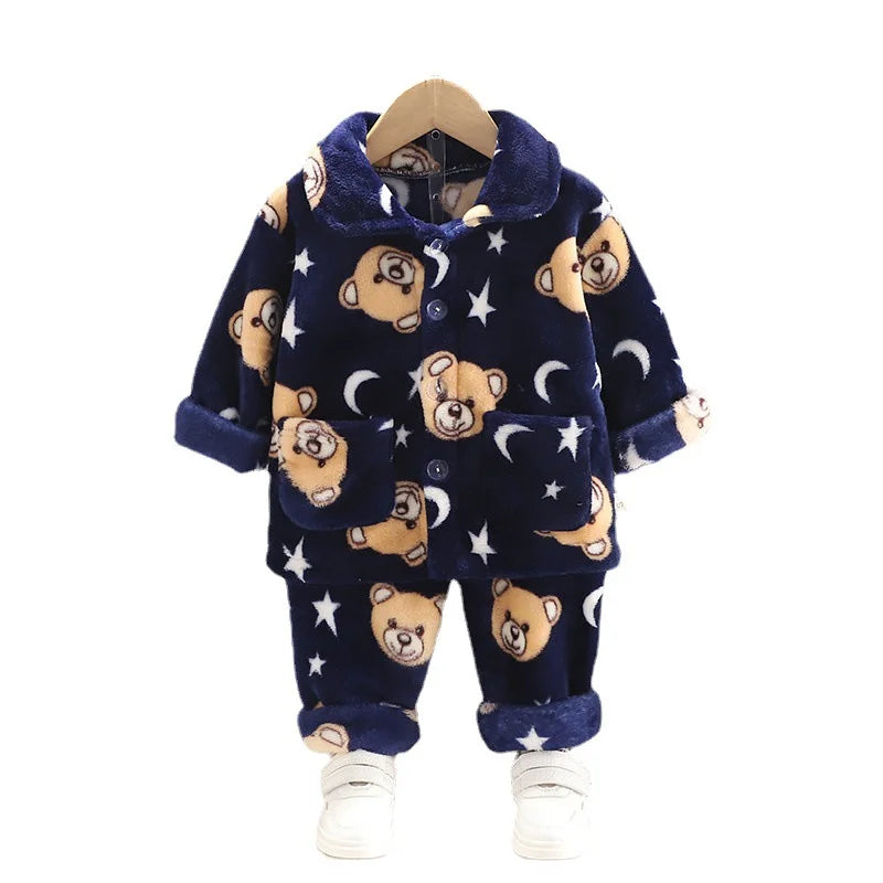 New Autumn Winter Baby Clothes Children Sleepwear Girls Fashion Cartoon Long Sleeve Top Pants Toddler Boys Costume Kids Pajamas