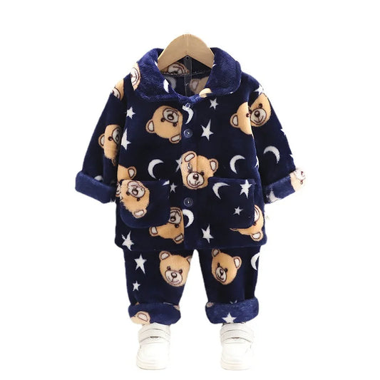 New Autumn Winter Baby Clothes Children Sleepwear Girls Fashion Cartoon Long Sleeve Top Pants Toddler Boys Costume Kids Pajamas