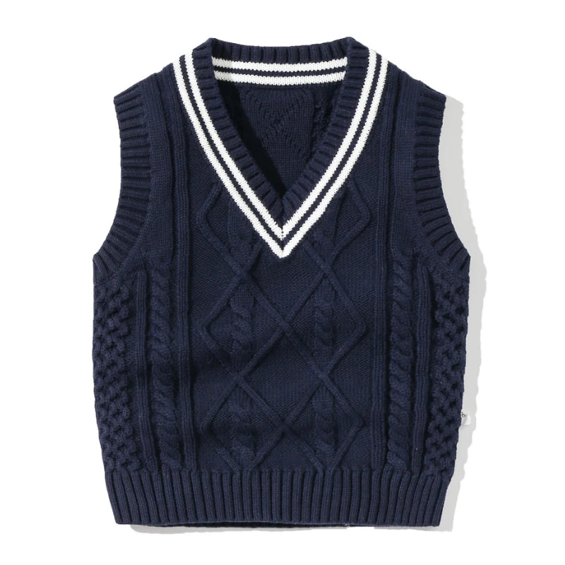 IYEAL Kids Baby Boys Girls V-neck Sleeveless Twist Knitted School Uniform Vest Pullover Sweater for Children Toddler Clothes