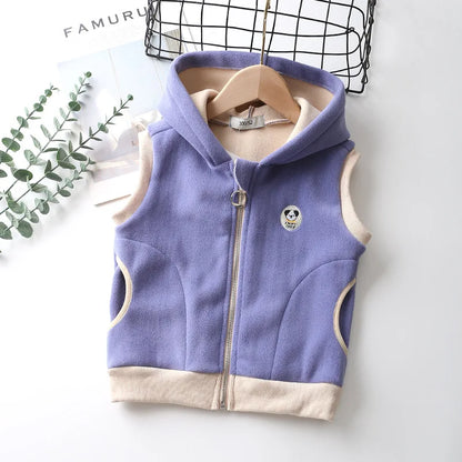 Children Polar Fleece Vest Autumn Winter Kids Hooded Zipper Warm Waistcoat For Baby Boys Girls 2-10 Years Outerwear Coat