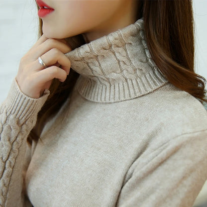 Women Sweater Turtleneck Pullovers Autumn Winter Sweaters New 2023 Long Sleeves Thick Warm Female Sweater Khaki