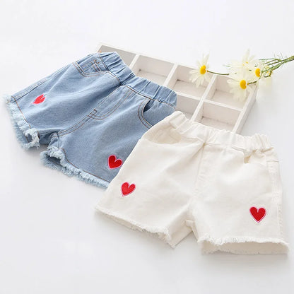 2024 Hot Summer New Casual 2 3 4 5 6 8 10 12 Years Baby Teenager Children Blue White Embroidery Little Kids Girls Denim Shorts