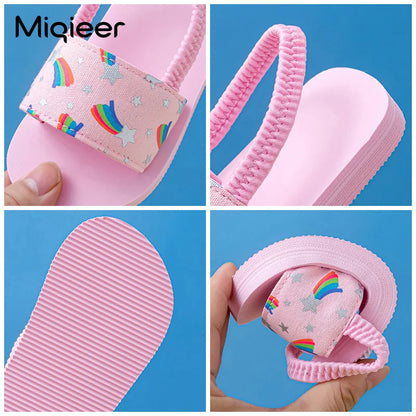 Children Slippers Girls Boys Flip Flop Soft Sole Non Slip Summer Casual Sandals Beach Shoes Toddler Lovely Rainbow Home Slippers