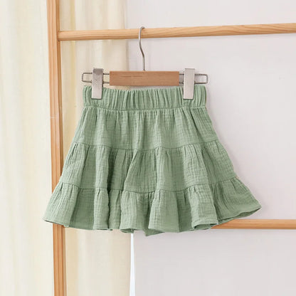 100% Cotton Girls Ruffle Skirt 2022 Summer New Toddler Baby Girl Casual Solid Sweet And Cute Children's Mini Skirts TZ69