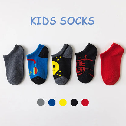 5 Pairs/lot 3-9 Years Children Socks Summer Breathable Thin Section Kids Short Socks Boys Girls Outside Sport Socks Boat Socks