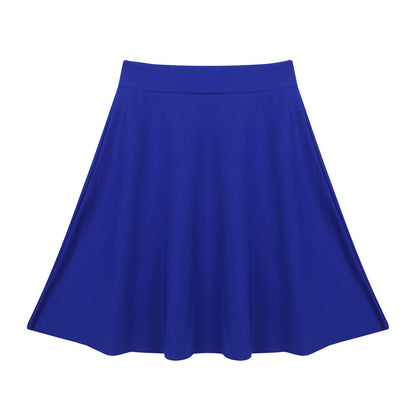 Big Girls Skater Skirt Solid Color Lightweight Stretchy Knee Length A-line Skirts Teen Kids Casual Party Costume Dance Skirt