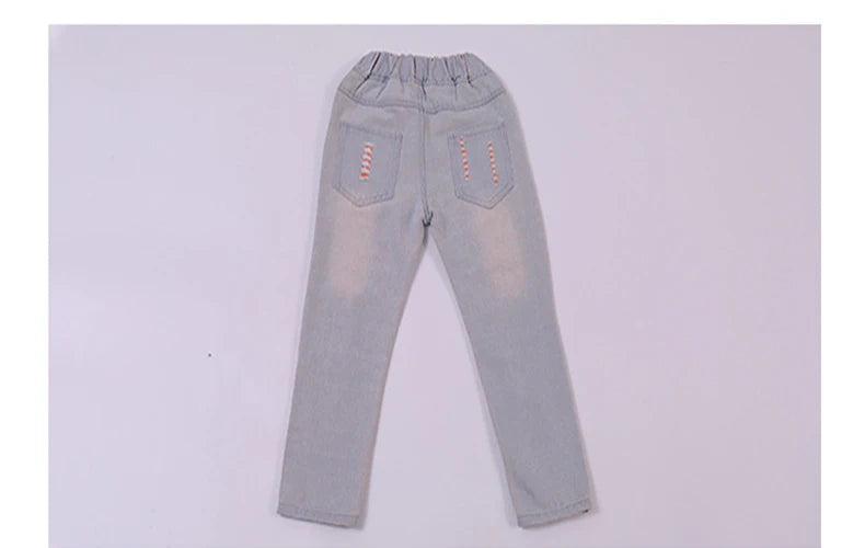 2024 New Fashion Multicolor Hole Little Girl Jeans Boy Spring and Summer Denim Casual Loose Cuffed Jeans Children Pants