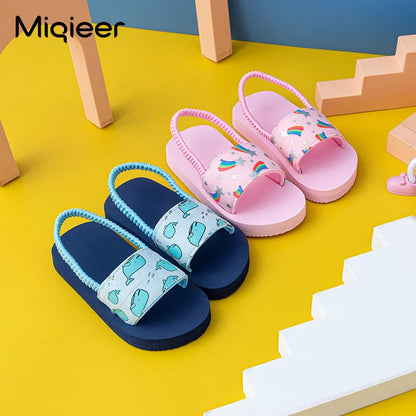 Children Slippers Girls Boys Flip Flop Soft Sole Non Slip Summer Casual Sandals Beach Shoes Toddler Lovely Rainbow Home Slippers