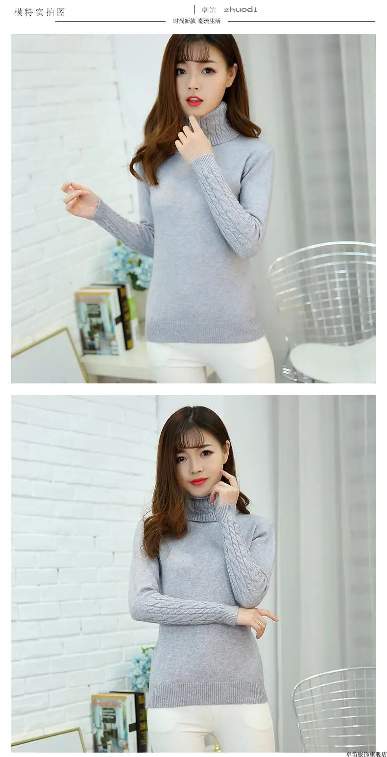 Women Sweater Turtleneck Pullovers Autumn Winter Sweaters New 2023 Long Sleeves Thick Warm Female Sweater Khaki