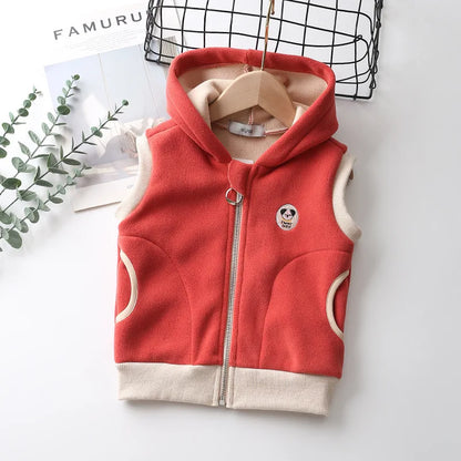 Children Polar Fleece Vest Autumn Winter Kids Hooded Zipper Warm Waistcoat For Baby Boys Girls 2-10 Years Outerwear Coat