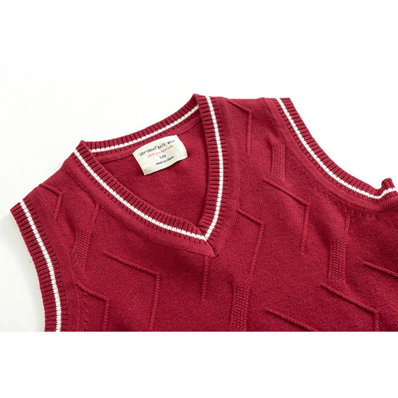 Spring Autumn Kids Baby Boy Girl Pure Color Knitted V-neck Vest Cotton Boy Girl School Uniforms Sweater Vest Children's Sweaters