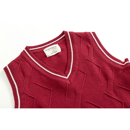 Spring Autumn Kids Baby Boy Girl Pure Color Knitted V-neck Vest Cotton Boy Girl School Uniforms Sweater Vest Children's Sweaters