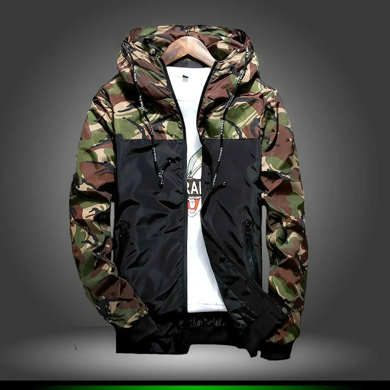 Men's Casual Hooded Bomber Jacket Wind Breaker Spring Autumn Thin Camouflage Hoodies Men Outdoor Youth Fashion Men Top