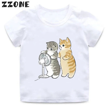 Cute Cat Drawing Print Kids Cartoon Funny T-Shirts Harajuku Casual Kawaii Baby Boys Summer T shirt Children Tops Girls Clothes