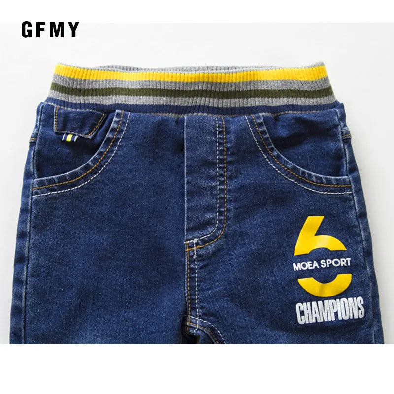 GFMY Brand 2019 Leisure winter Plus velvet Boys Jeans 3year -10year Keep warm Straight type Children's Pants