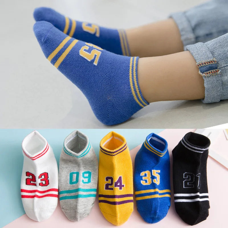 10 Pieces=5 Pairs Children  Soft Cotton Socks Spring&Autumn Girls Short Socks With Boys Socks 1-10 Year School Sports Kids Socks