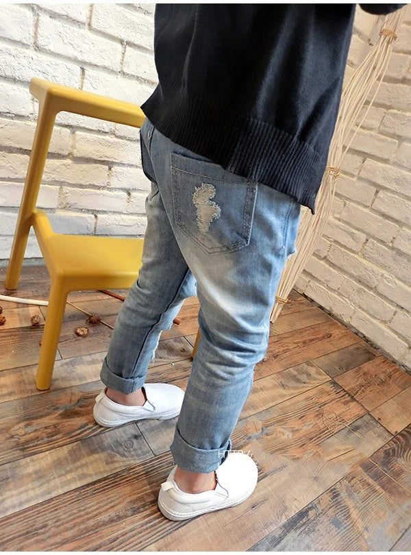 2024 New Fashion Multicolor Hole Little Girl Jeans Boy Spring and Summer Denim Casual Loose Cuffed Jeans Children Pants