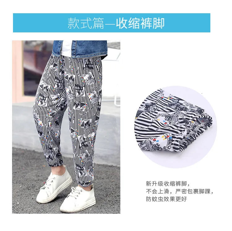 2-10Y New Summer Children Pants Anti-mosquito Pants Boys Printed Girls Harem Pants Kids Joggers Teenager Trousers Baby Clothing