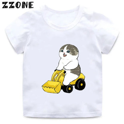 Cute Cat Drawing Print Kids Cartoon Funny T-Shirts Harajuku Casual Kawaii Baby Boys Summer T shirt Children Tops Girls Clothes