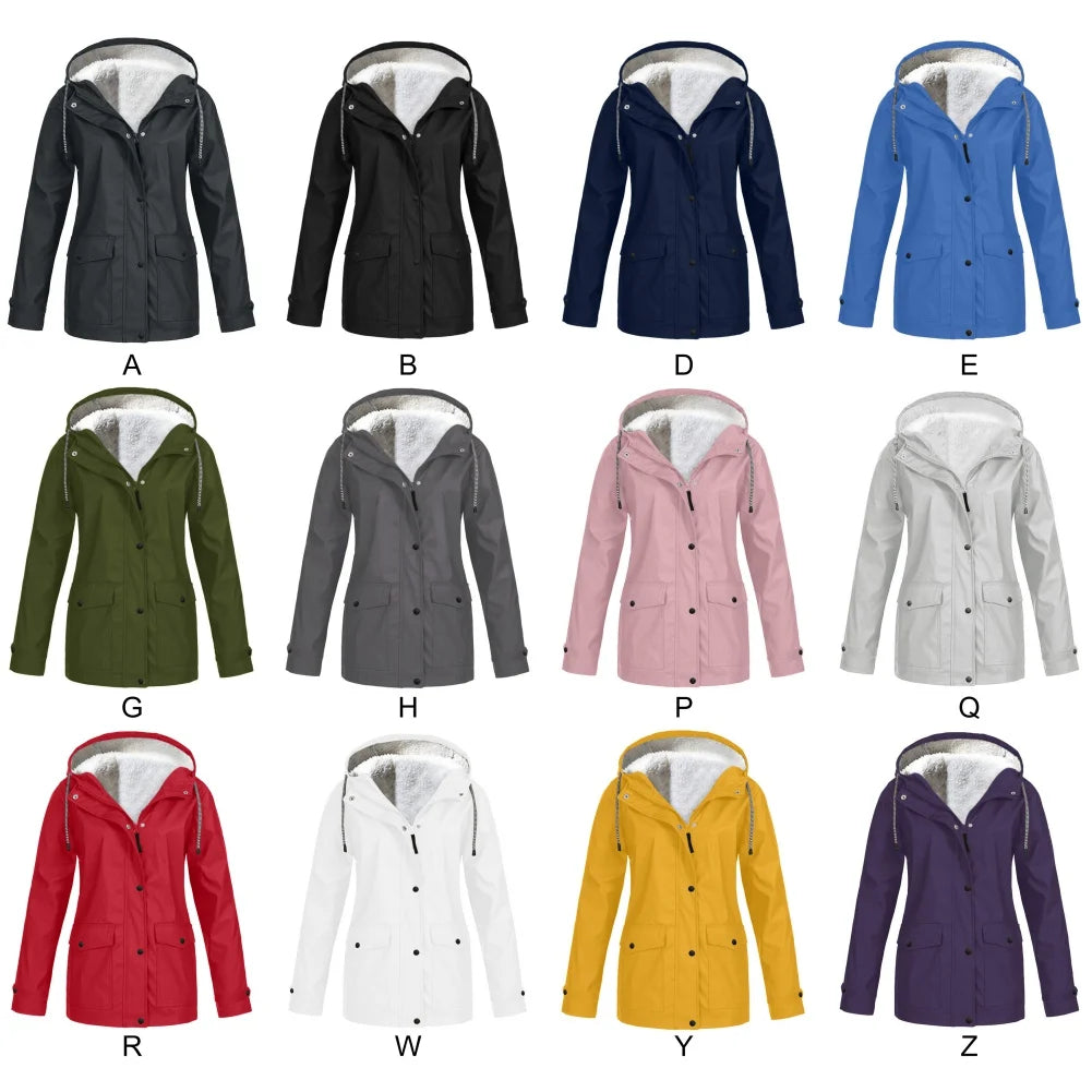 Women's Autumn Winter Plus Velvet Outdoor Jacket Windproof Waterproof Mountaineering Hooded Coat