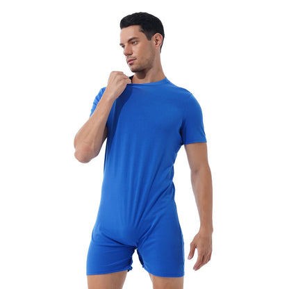 One-piece for Men Swimwear Swimsuit Round Neck Short Sleeve Jumpsuit Rompers Summer Sports Exercise Running Bodysutis Beach Wear