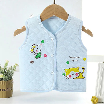 2024 Cartoon Printed Children's Cotton Sleeveless Vest Autumn Winter Baby Boys Girls Warm Outerwear Coats