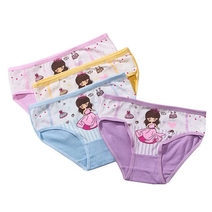 4pcs Girls Cartoon Briefs Female Child Modal Underwear Florals Girls Printing Panties Kids Brief Panties Underpants Size 2T-10T