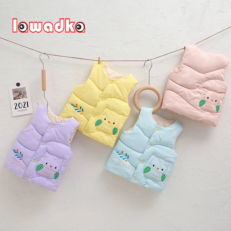 Lawadka 1-5T Winter Warm Vest For Girls Boys Sleeveless Cartoon Baby Coat Waistcoat Cotton Down Children Outerwear Kids Jackets