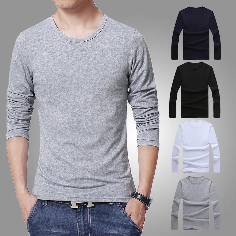 2024 MRMT Brand New Men's T-Shirts Long Sleeve Slim Men T-Shirt Young Man Pure Color Tops Tees Shirt O-Neck For Male Boys Tshirt