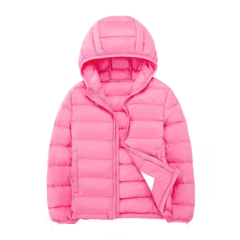 2-14 Years Autumn Winter Light Weight Children's Hooded Down Jackets Kids Clothing Boys Girls Portable Windproof Duck Down Coats