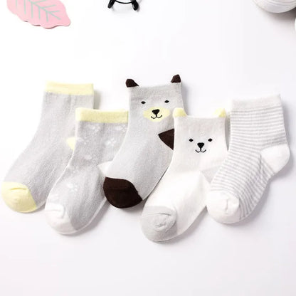 5 Pairs/Lot Kids Soft Cotton Socks Boy Girl Baby Infant Fashion Stripe Warm For Autumn Winter 0-8 Years Children Cartoon Sock