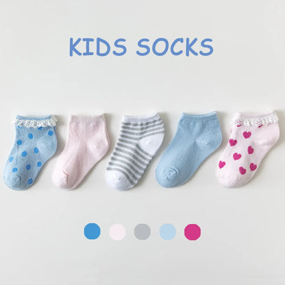 5 Pairs/lot 3-9 Years Children Socks Summer Breathable Thin Section Kids Short Socks Boys Girls Outside Sport Socks Boat Socks