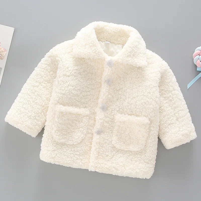 Plush Girls Coat Autumn Winter Lambswool Kids Jacket Fashion Little Princess Christmas Outerwear 2 4 6 8 Years Children Clothing