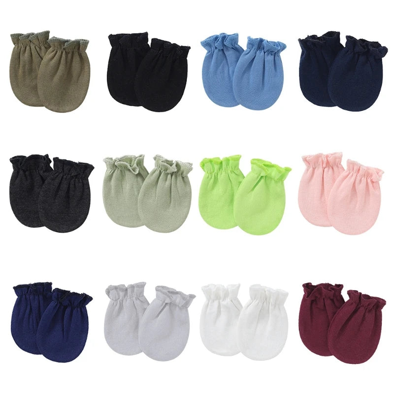 1 Pair Baby Anti-scratch Soft Cotton Gloves Newborn Solid Color Handguard Mittens Infants Supplies H055