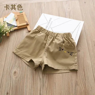 2024 New 2 3 4 6 8 9 10 12 Years Children Fashion Cotton Embroidery Cartoon Solid Color Cotton Summer Kids Baby Girls Shorts